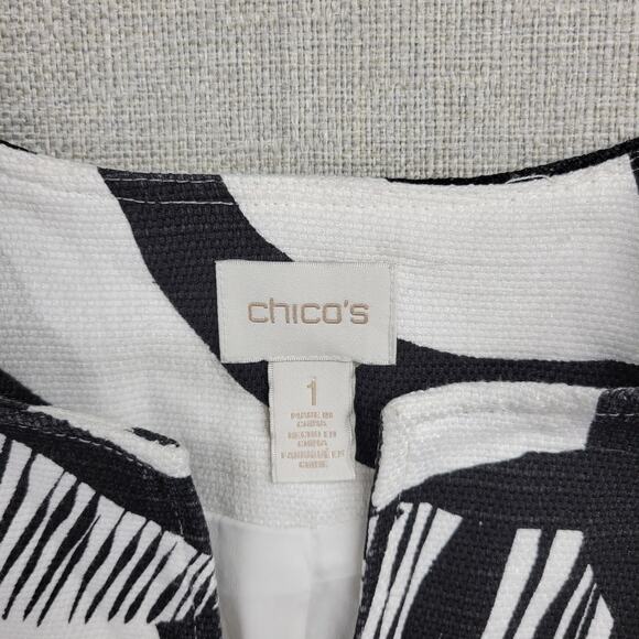 Chico's Womens Jacket Size 1 Black White Bi-Color Geometric Open Front Career - Picture 2 of 14